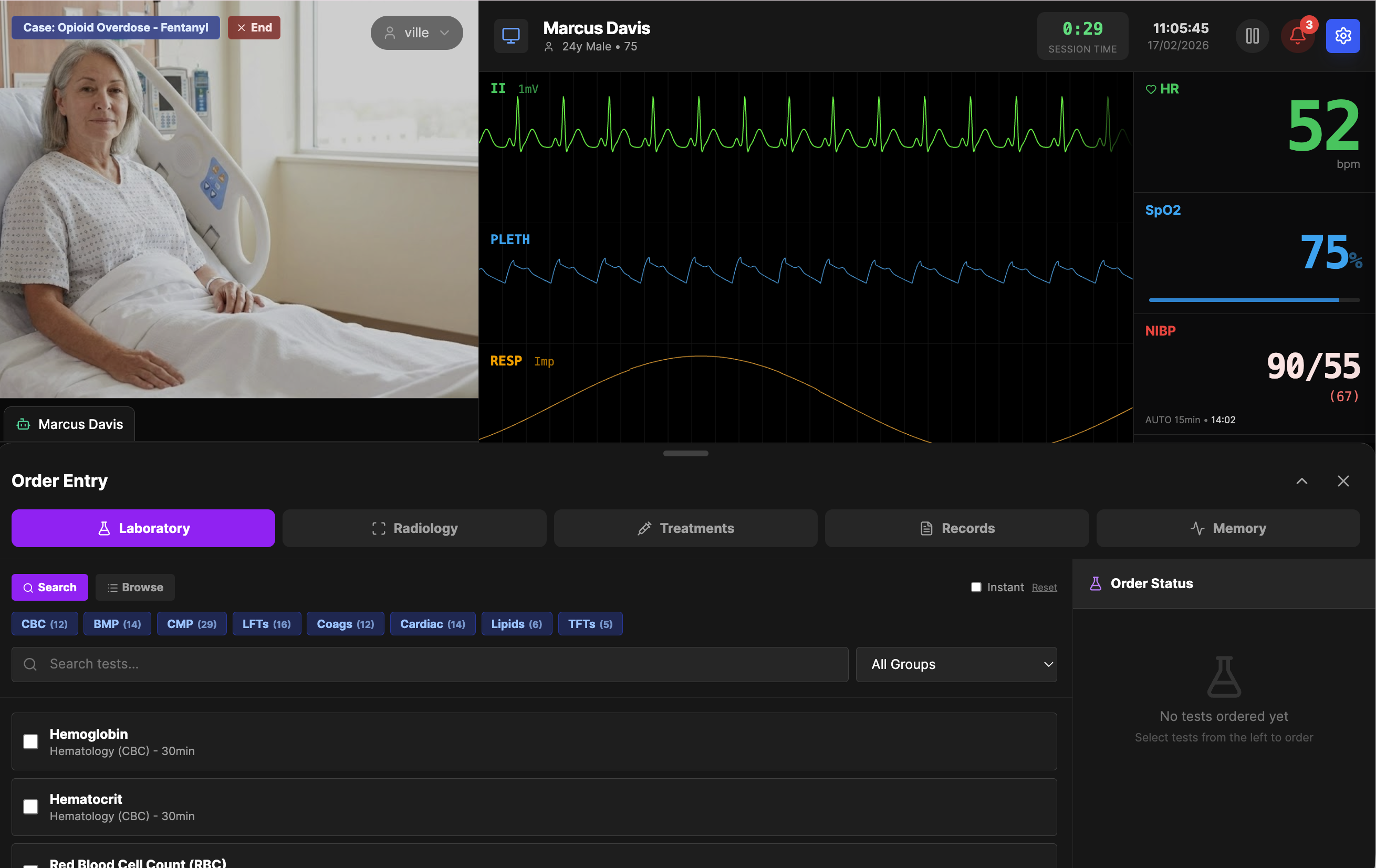Patient monitor with laboratory ordering panel